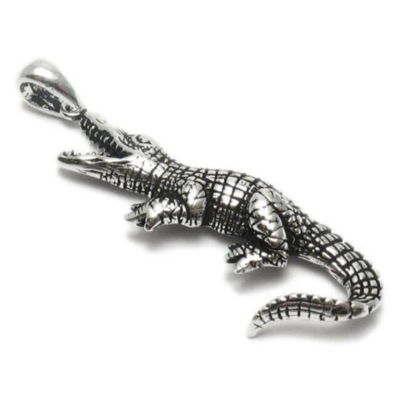 DETAILED STERLING SILVER ALLIGATOR-CROCODILE PENDANT - Picture 1 of 1